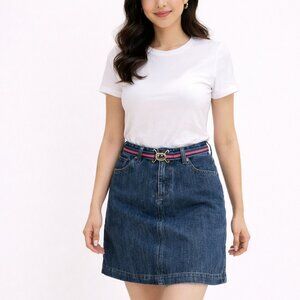 Talbots 90s Denim Skirt Size 10 Stretch Jean Skirt Built-In Belt Coastal Cowgirl